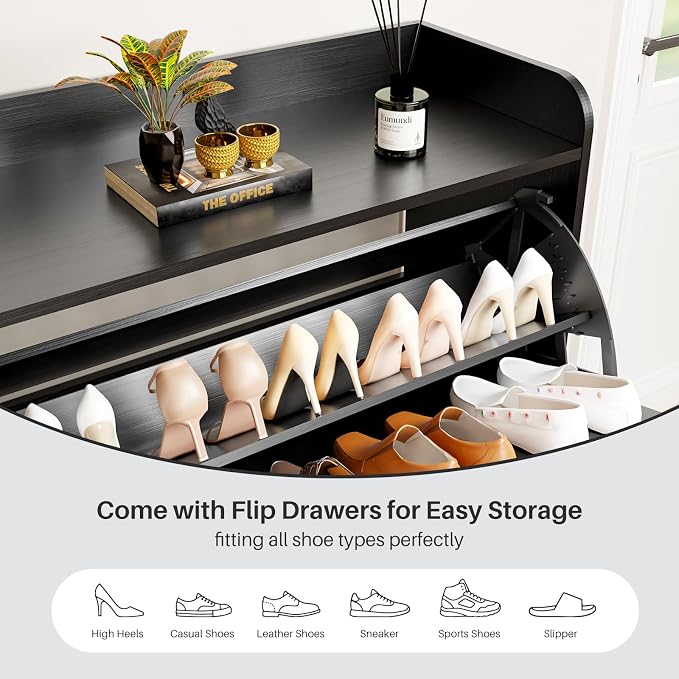 Shoe Storage Cabinet with 2 Flip Drawers, Freestanding Entryway Shoe Cabinet - Image 4
