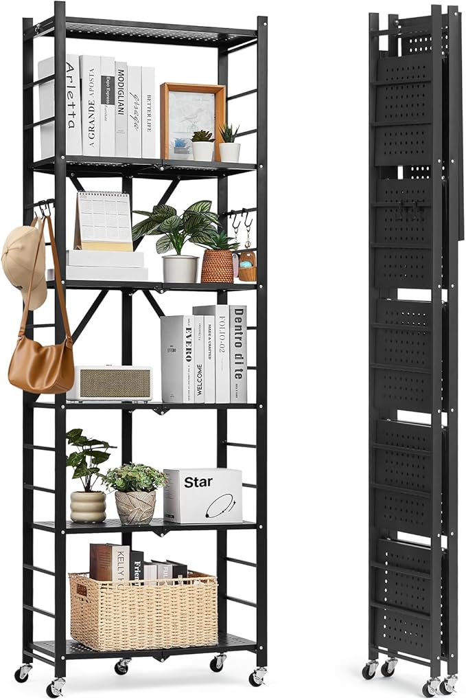 VEVOR 6-Tier Foldable Storage Shelf, 24W x 12D x 72H Inch Folding Metal Rack by VEVOR