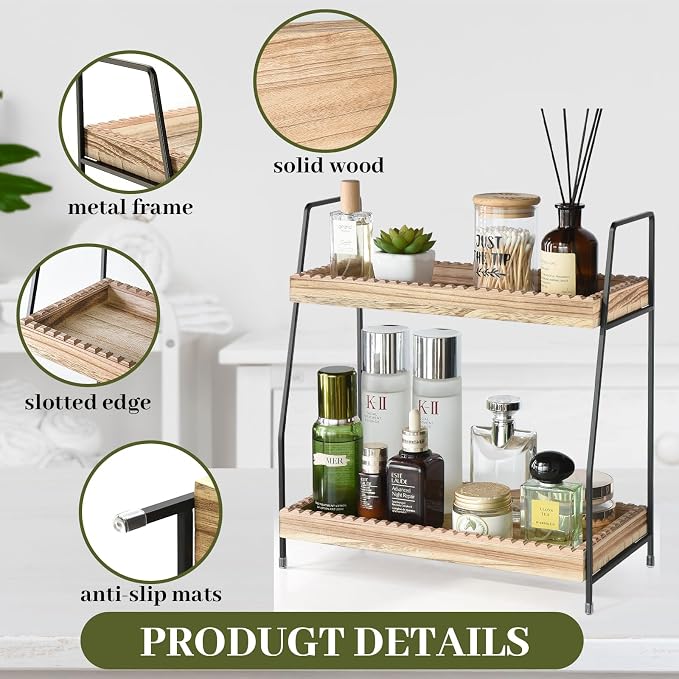 2 Tier Bathroom Countertop Organizer, Wood Bathroom Organizers and Storage - Image 6