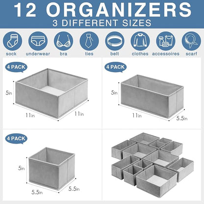 Criusia Drawer Organizer for Clothing, 12 Pack Sock Underwear Drawer Organizer - Image 3