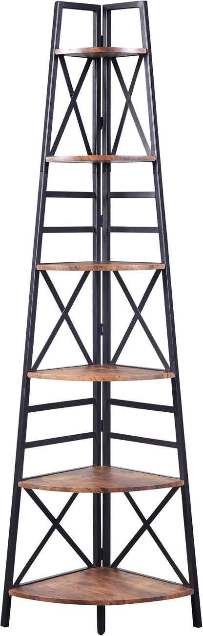 HOMBAZAAR 6 Tier Corner Shelf, 72 Inch Industrial Corner Bookshelf, Tall Ladder - Image 8