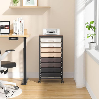 Rolling Storage Cart with Drawers, Rolling Drawer Cart and Wooden Tabletop - Image 6