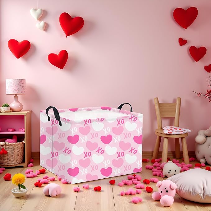 Rectangular Valentines Basket for Home Kitchen Girls Cute Kids Storage Bin - Image 2