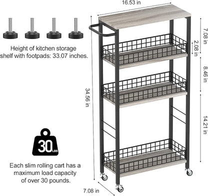 4 Tier Slim Storage Cart Narrow Laundry Cart on Wheels Utility Kitchen Rolling - Image 8