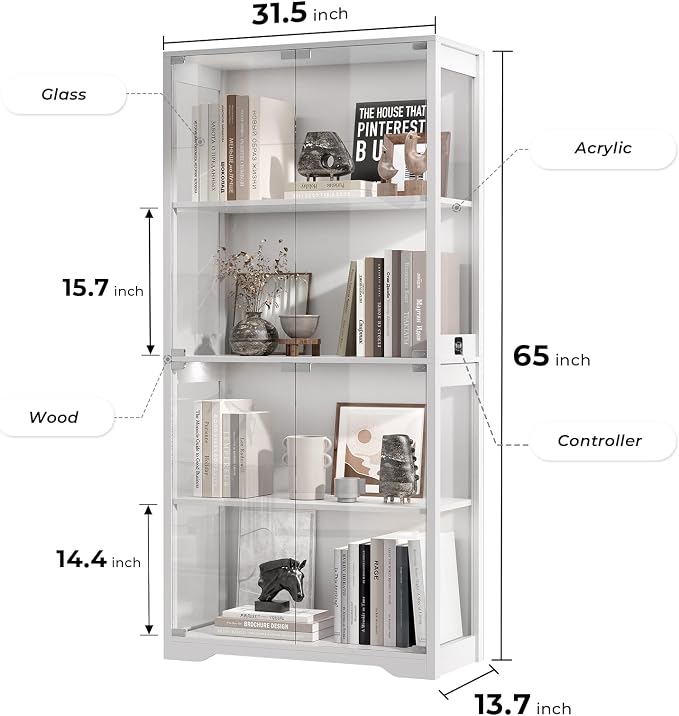 Display Cabinet with Glass Doors, 4-Tier Curio Cabinet with 3 Color Lights - Image 2