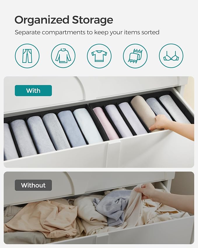 SONGMICS Set of 4 Large Size Wardrobe Clothes Organizers, 6-Compartment - Image 3