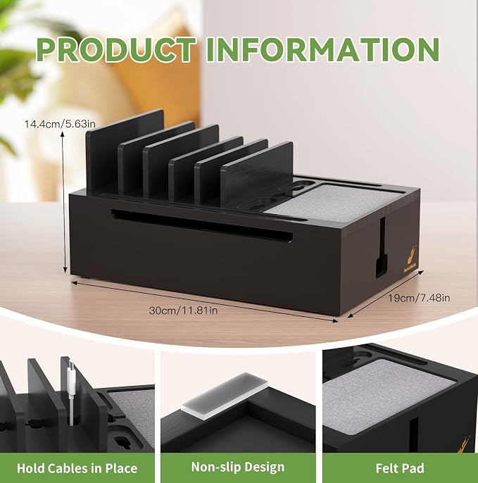 Pezin & Hulin Bamboo Charging Station, Electronic Devices Organizer - Image 4