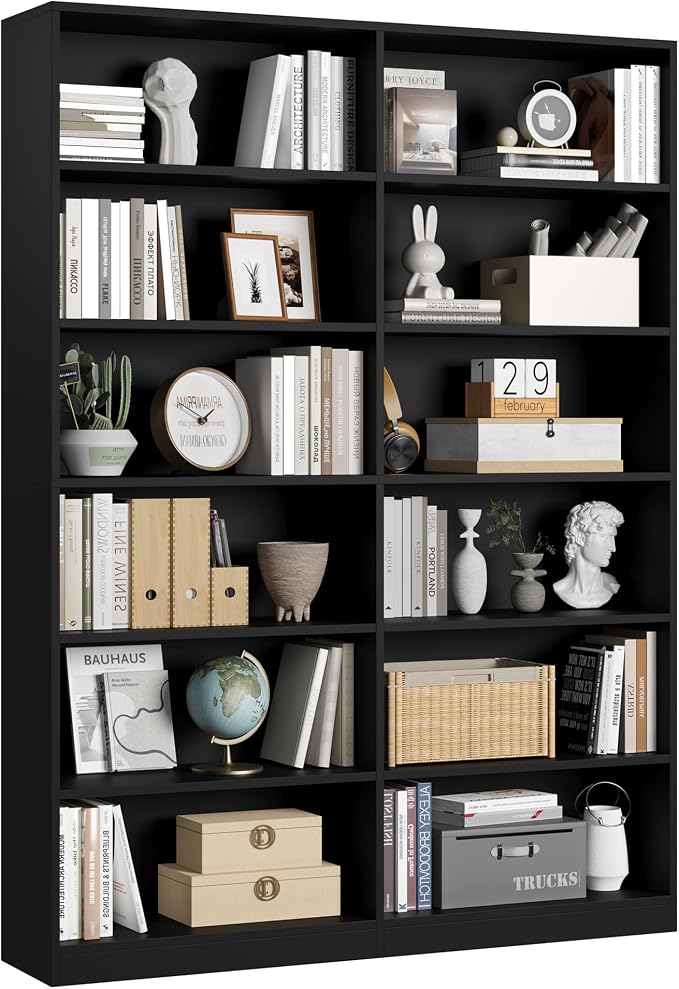FACBOTALL Bookshelf and Bookcase, 6-Tier Double Wide Bookshelves, Freestanding by FACBOTALL