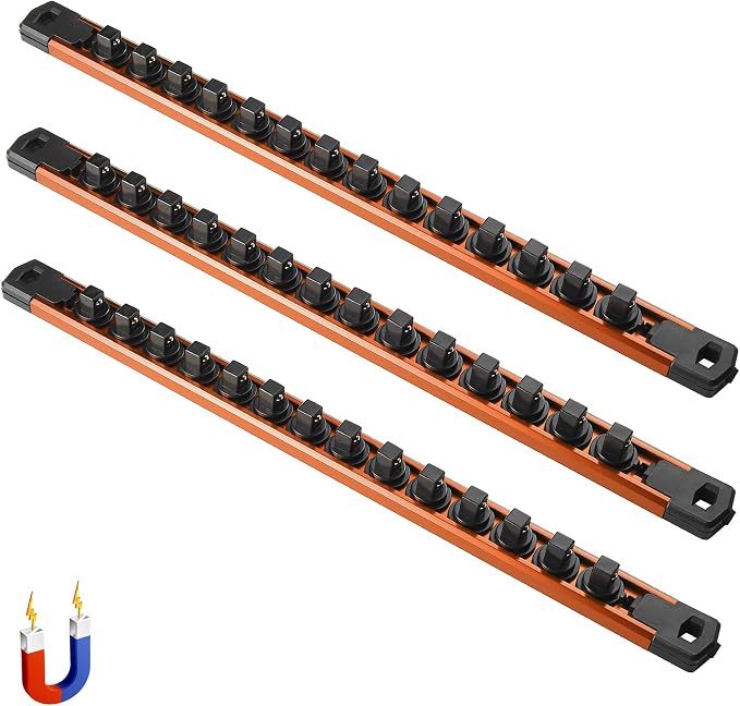 ALOANES 3-Piece Magnetic Socket Organizer, Heavy Duty Aluminum Socket Rails by Aloanes