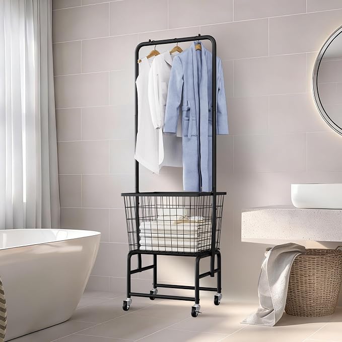 Rolling Laundry Cart with Wheels, Extra Large Laundry Hamper Basket Organizer - Image 2