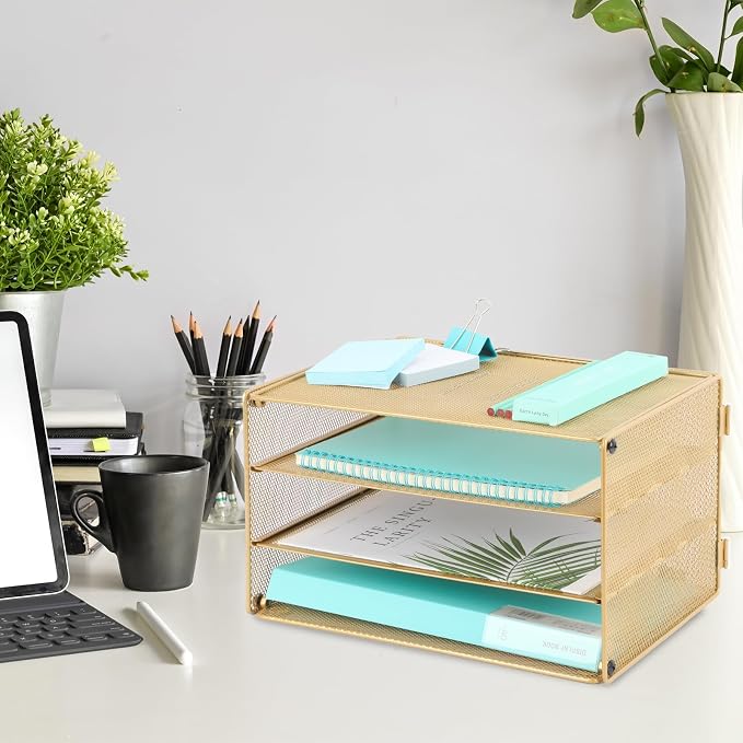 EASEPRES Paper Organizer Tray, 3 Tier Mesh Desk File Organizer Letter Sorter - Image 6