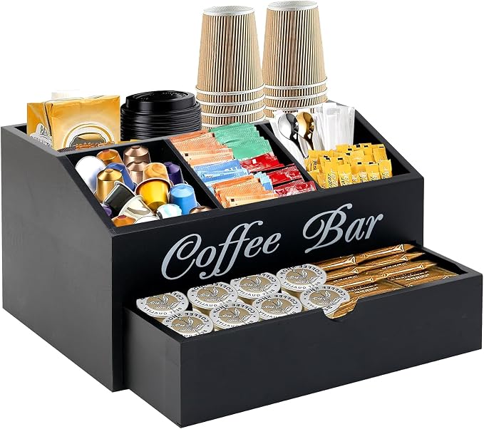 Coffee Bar Organizer for Countertop, 2-Tier Wooden Coffee Station Accessories by Eastsign