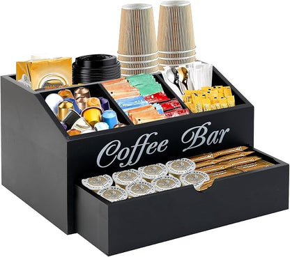 Coffee Bar Organizer for Countertop, 2-Tier Wooden Coffee Station Accessories by Eastsign