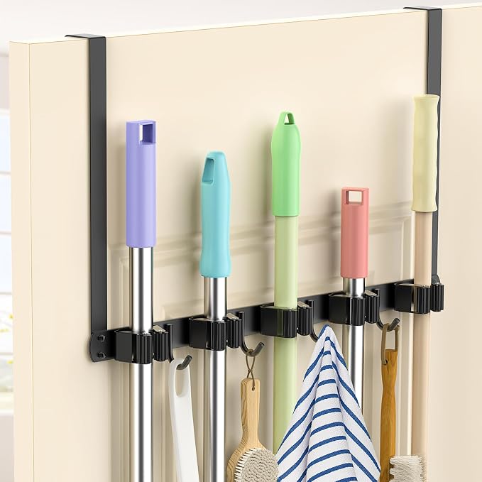 Broom Holder Over The Door Drilling Free Mop and Broom Holder by DegMongee