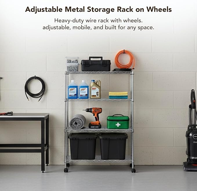 Heavy Duty 4 Tier Wire Shelving Unit Storage Rack, Metal Shelves Utility - Image 3