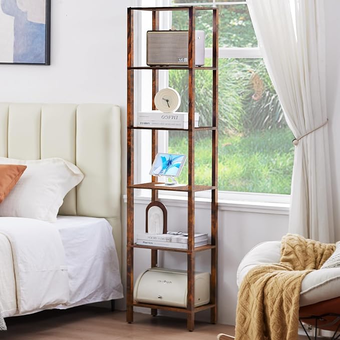 YUFAM 6 Tier Tall Skinny Bookshelf, Narrow Bookcase, Wooden Shelf, Narrow Shelf - Image 7