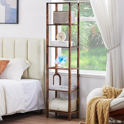 YUFAM 6 Tier Tall Skinny Bookshelf, Narrow Bookcase, Wooden Shelf, Narrow Shelf - Image 7