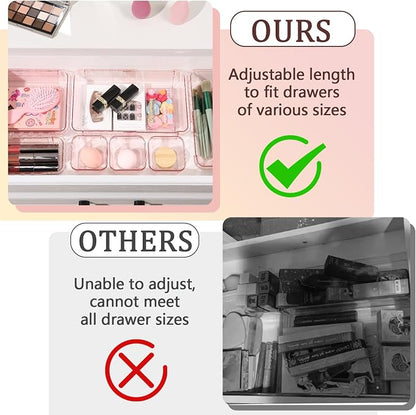 14 Pcs Adjustable Clear Drawer Organizer, Extendable Vanity Storage Bins - Image 3
