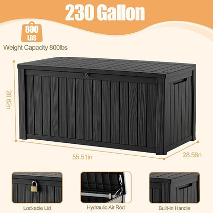230 Gallon Outdoor Storage Box, Large Resin Deck Box, Waterproof Lockable - Image 2