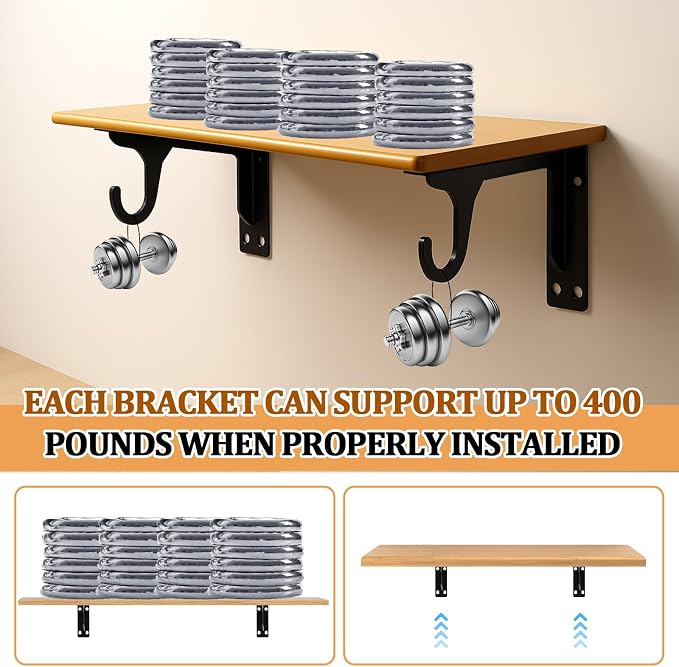 8 Pcs Wall Mounted Closet Rod Brackets Heavy Duty 11.18 Inch Closet Shelf - Image 3
