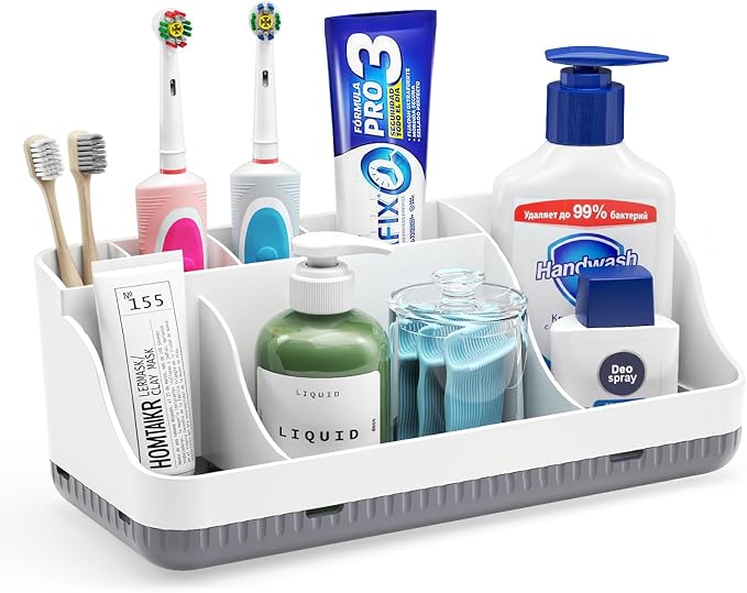 Bathroom Counter Organizer and Storage, 7 Slots Detachable Toothbrush Holders by Homtalker