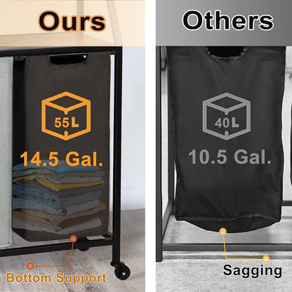 Laundry Hamper, Laundry Sorter 4 Section, Rolling Laundry Basket - Image 3