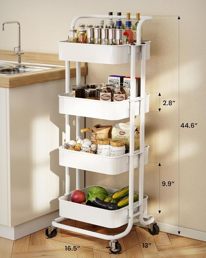 Pipishell 4 Tier Rolling Cart, Metal Utility Cart - Image 2