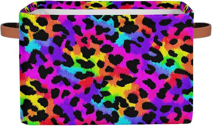 Pardick Colorful Leopard Print Basket Storage Bins Large Fabric Toys Storage by Pardick