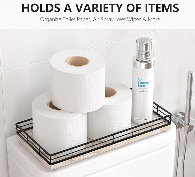 Toilet Paper Basket Organizer – Ash Wood Toilet Tank Tray - Image 2