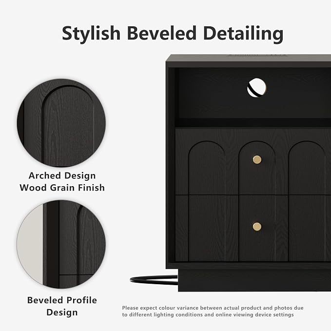 Nightstand with Charging Station, Modern Nightstand with Arched Design - Image 3