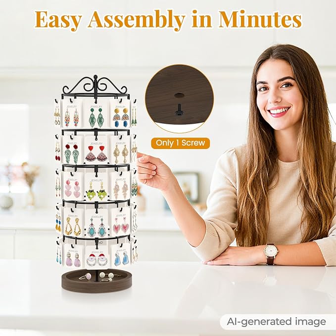 EsLuker.ly Earring Holder Organizer Rotating Display Tree Stand, Adjustable - Image 8
