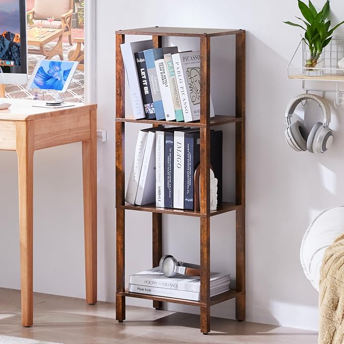 YUFAM 4 Tier Small Bookshelf, Narrow Tall Shelf, Wooden Book Shelf, Skinny - Image 3