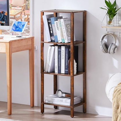 YUFAM 4 Tier Small Bookshelf, Narrow Tall Shelf, Wooden Book Shelf, Skinny - Image 3