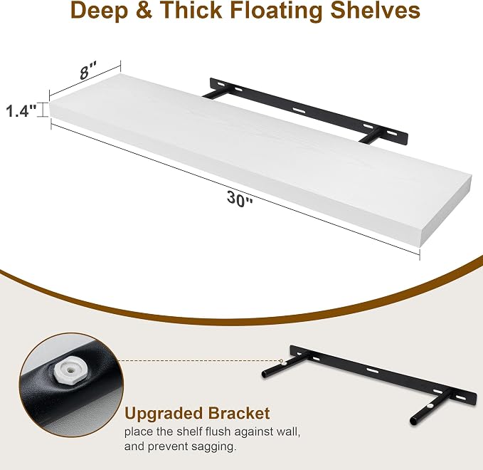 30 Inch Floating Shelves, Rustic Floating Wall Shelves 8 Inch Deep, 30 x 8 - Image 3