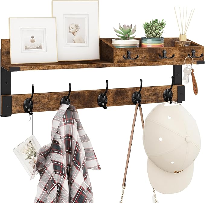 Homode Coat Rack with Shelf, Wall Shelf with Hooks, 26 Inch Long Coat Hanger by Homode