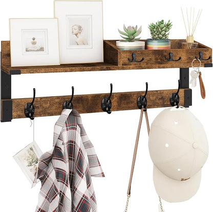 Homode Coat Rack with Shelf, Wall Shelf with Hooks, 26 Inch Long Coat Hanger by Homode