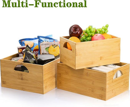 DEAYOU 3 Pack Bamboo Storage Bin, Bamboo Storage Box Crate, Natural Nesting - Image 6