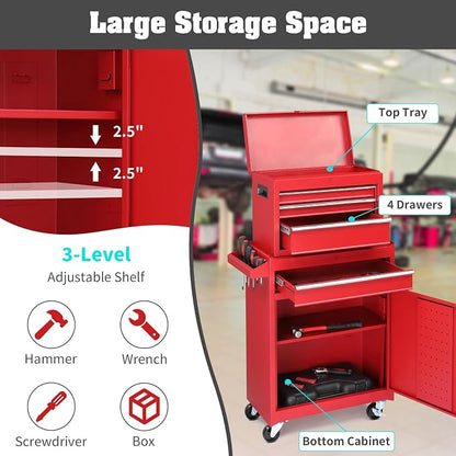 Winado 4-Drawer Rolling Tool Chest, 2-in-1 Large Storage Toolbox, Lockable - Image 4