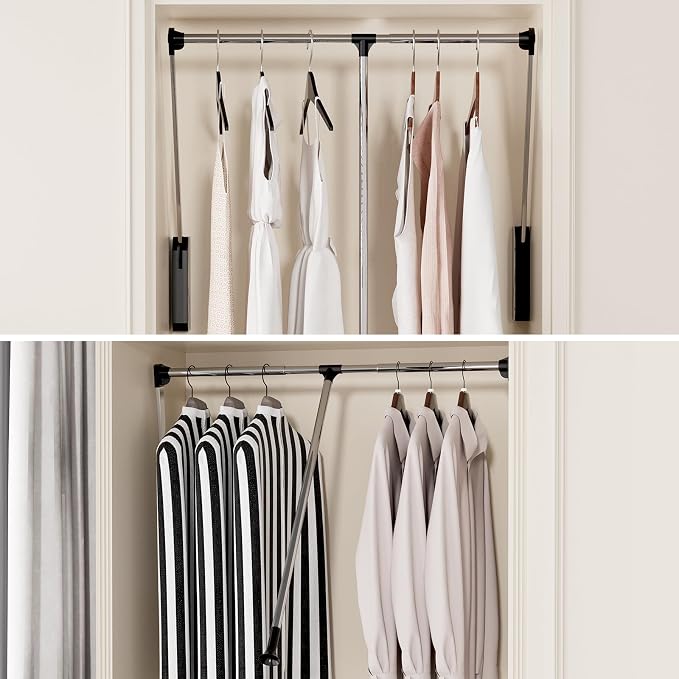 Pull Down Closet Rod, 33 lbs Load Capacity Stainless Steel Clothes Hanging Rod - Image 7