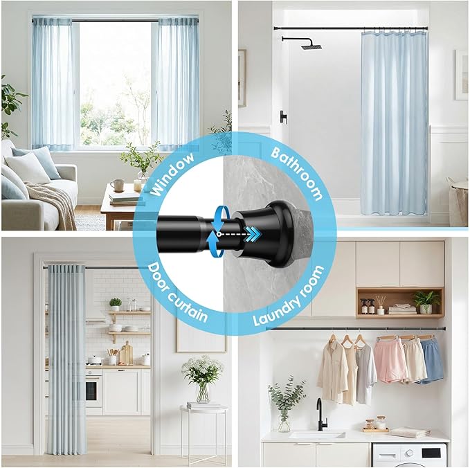 1Pcs Tension Curtain Rod 31 To 63 Inch Black Shower Curtain Rod No Drilling - Image 6
