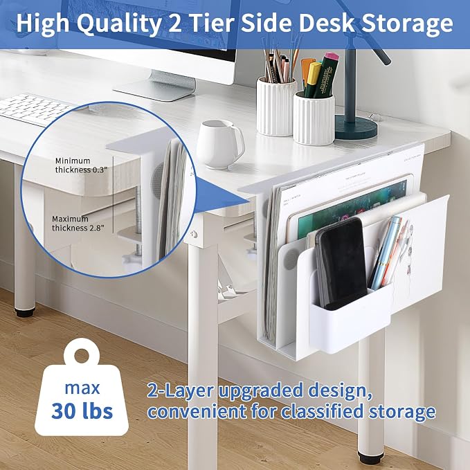 LUKETURE Desk Side Storage, 2 Tier Under Desk Laptop Mount - Image 2