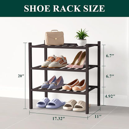 Smiry Bamboo Shoe Rack for Closet, 3 Tier Small Wooden Stackable Shoe Organizer - Image 2