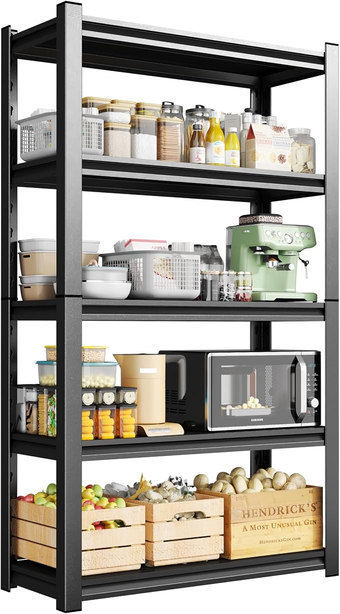 5-Tier Metal Storage Shelves, Adjustable Heavy Duty Shelving Units, Kitchen by Beaunatixx