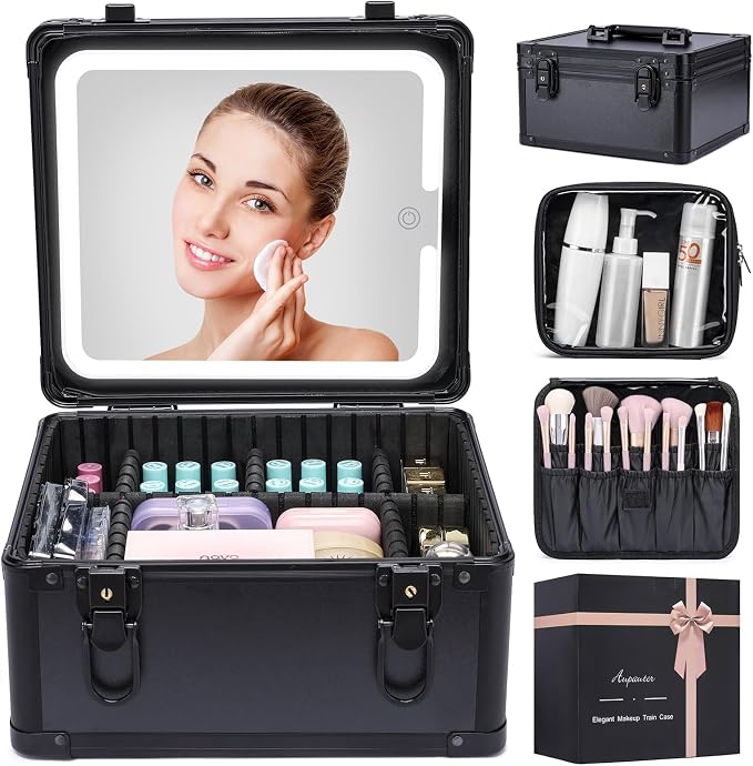 Makeup Box with Led Mirror, Travel Train Hard Case with Rechargeable Lighted by Unknown