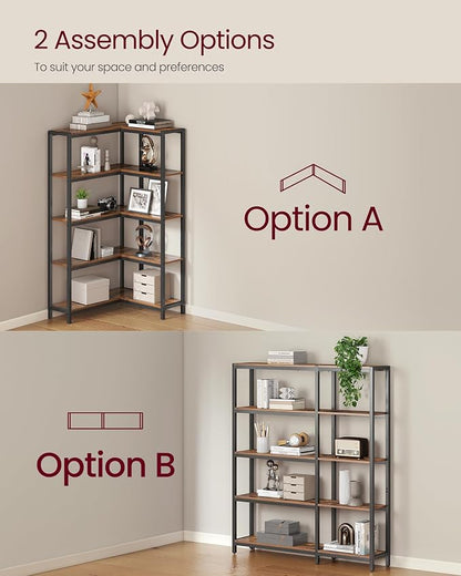 VASAGLE 5 Tier Bookshelf with Metal Frame, Convertible Industrial Corner Shelf - Image 4