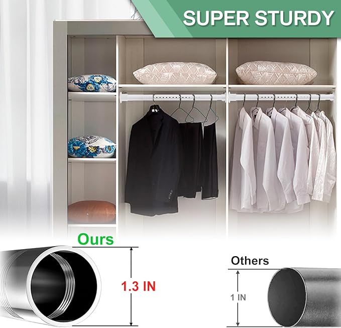 Closet Rod - 17-100 Inches, 1.3 Inch Diameter Heavy Duty Closet Rods Extender - Image 2