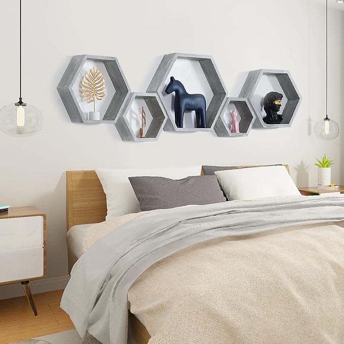 Hexagon Shelves, Floating Wall Shelf, Honeycomb Octagon Cube Shelves Wood | - Image 5