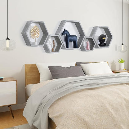 Hexagon Shelves, Floating Wall Shelf, Honeycomb Octagon Cube Shelves Wood | - Image 5