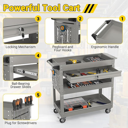 3 Tier Rolling Tool Cart on Wheels, 550 LBS Tool Cart - Image 4