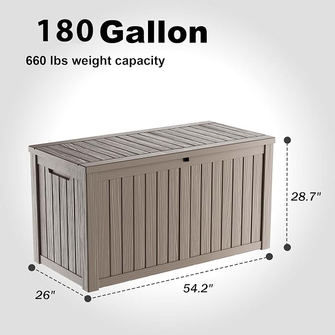 180 Gallon Large Deck Box, Resin Outdoor Storage Box - Image 4